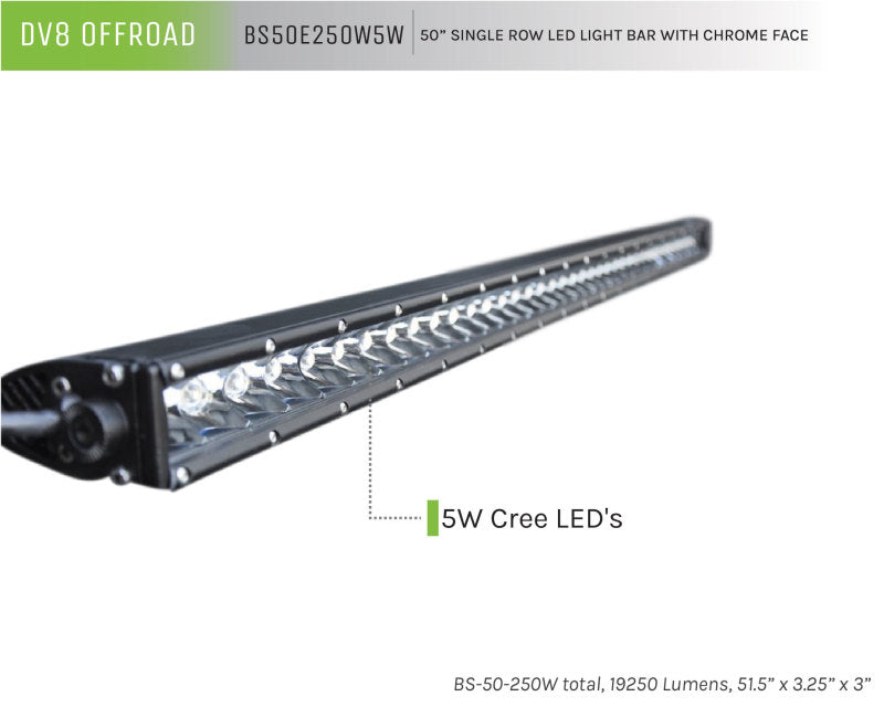 DV8 Offroad Fits 50in Light Bar Slim 250W Spot 5W CREE LED - Black