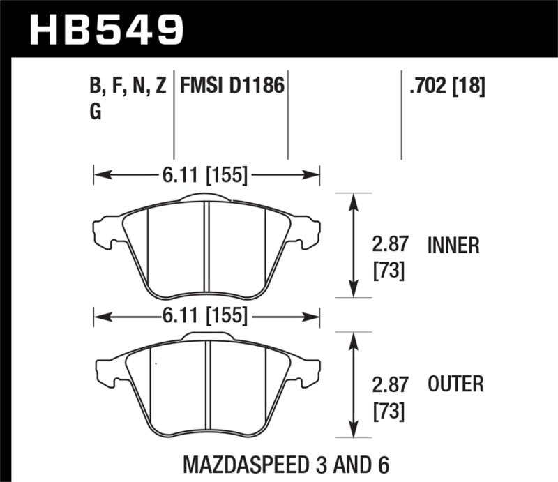 Fits Hawk 2007-2013 Mazda 3 Mazdaspeed HPS 5.0 Front Brake Pads