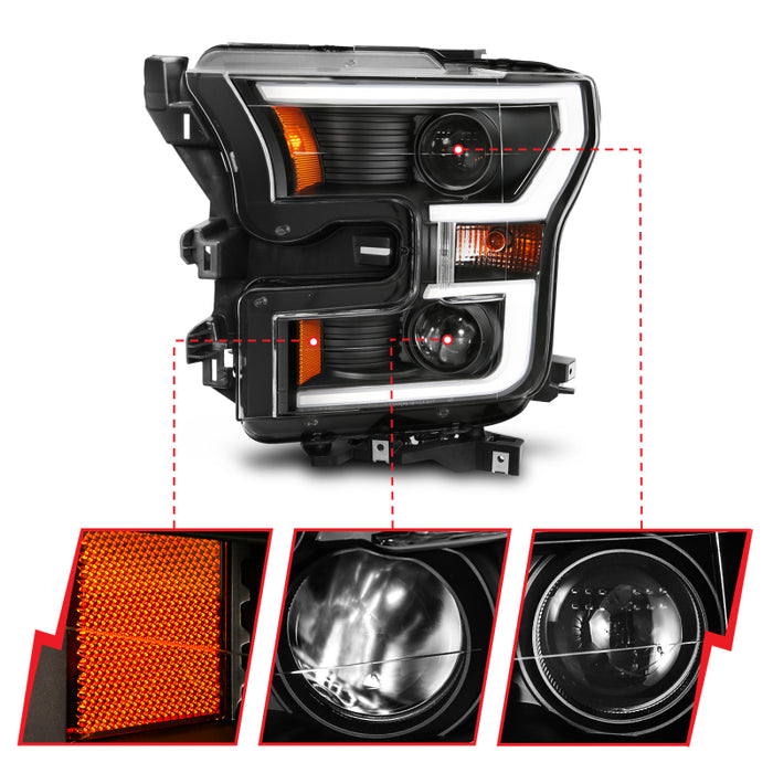 Anzo Fits 2015-2017 Ford F-150 Projector Headlights W/ Plank Style Switchback