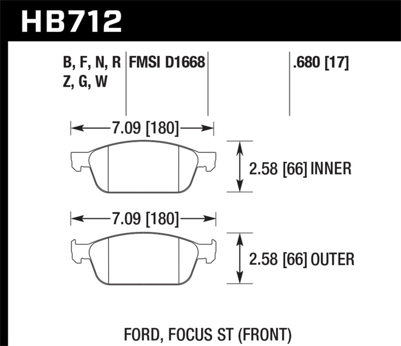 Fits Hawk 13 Ford Focus Street 5.0 Front Brake Pads