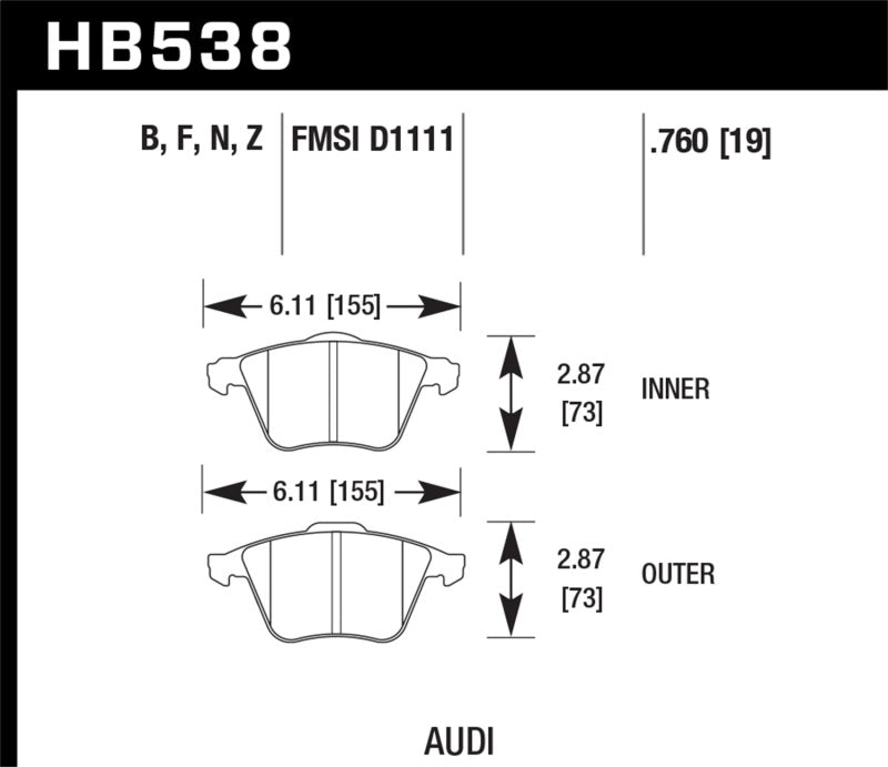 Fits Hawk 2009-2009 Audi A4 Cabriolet HPS 5.0 Front Brake Pads