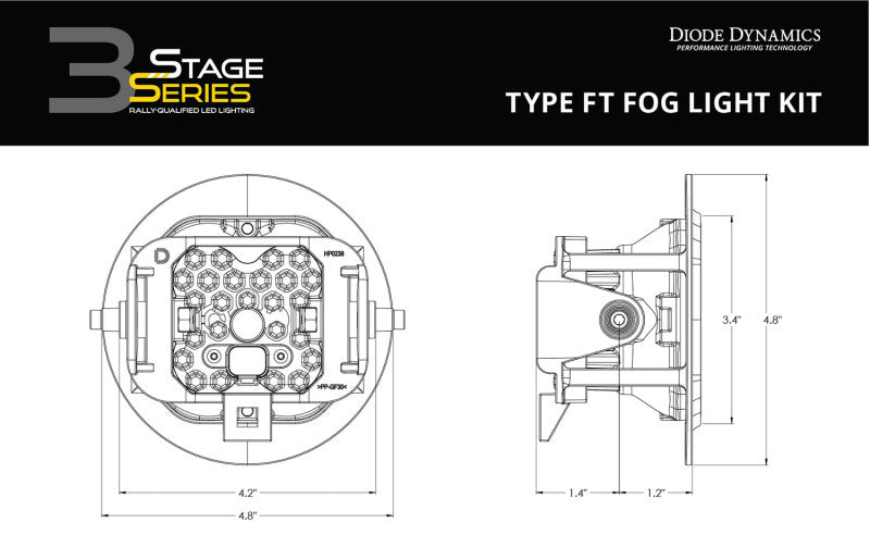 Diode Dynamics Fits SS3 Pro Type FT Kit ABL - Yellow SAE Fog