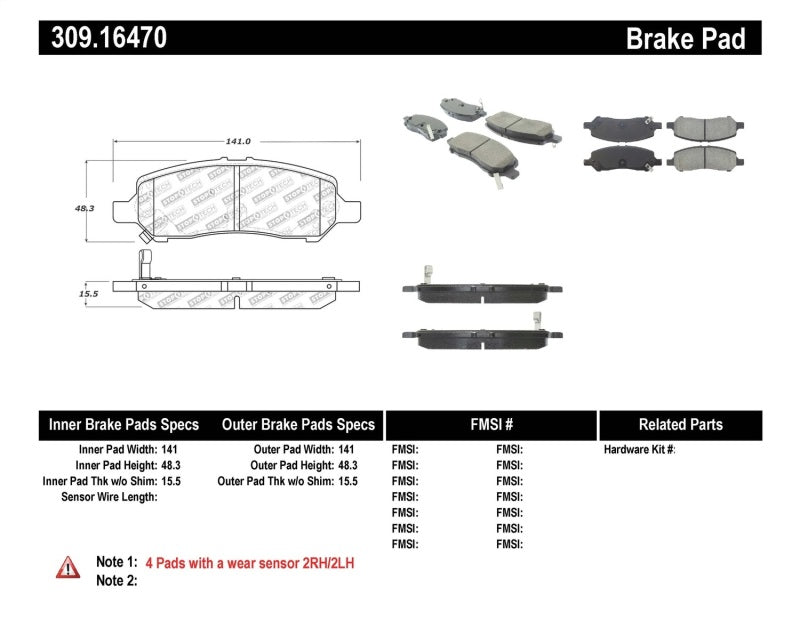 Stoptech Performance Rear Brake Pads Fits 13-14 Dodge Dart/Jeep Cherokee