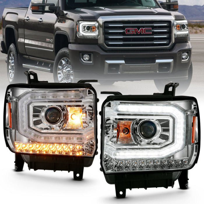 Anzo 2016-2019 Gmc Fits Sierra 1500 Projector Headlight Plank Style Chrome W/