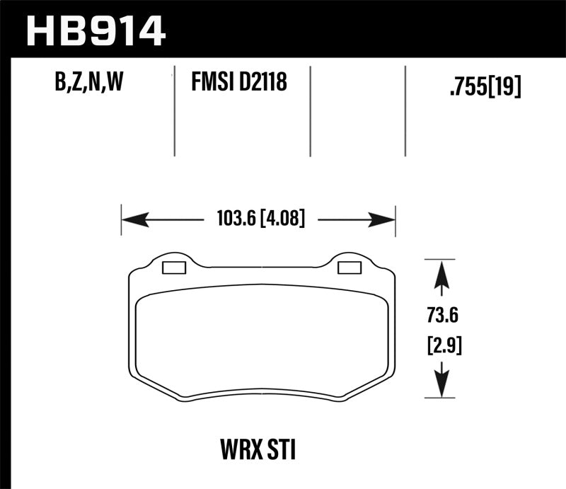 Fits Hawk 2018 Subaru WRX STI Performance Ceramic Street Brake Pads