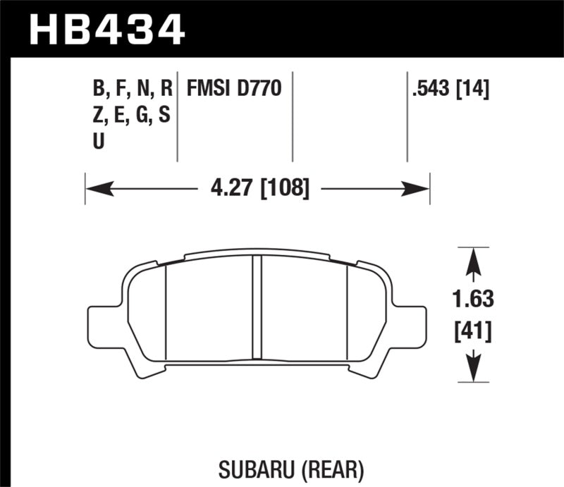 Fits Hawk 02-03 WRX / 05-08 LGT D770 HP+ Street Rear Brake Pads