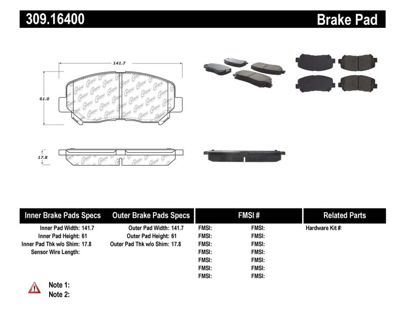 Stoptech Performance Front Brake Pads Fits 13-14 Dodge Dart/Jeep Cherokee