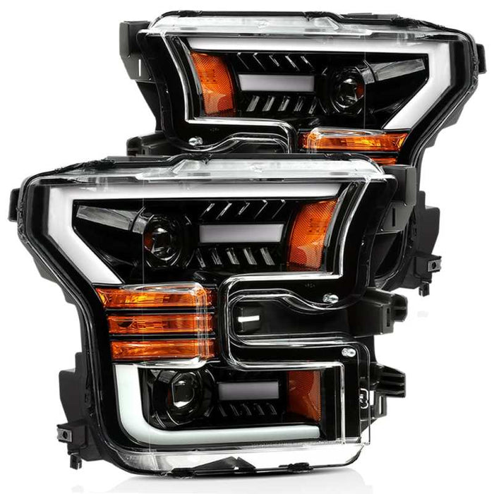 AlphaRex Fits 15-17 Ford F-150 PRO-Series Proj Headlights Plank Style Gloss Blk