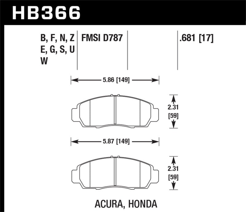 Fits Hawk 2001-2003 Acura CL Type-S HPS 5.0 Front Brake Pads