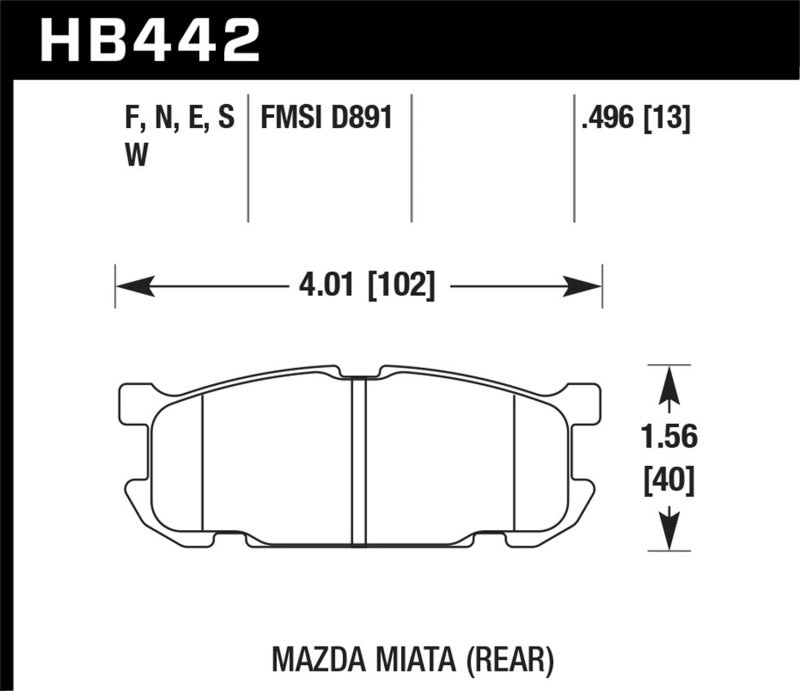 Fits Hawk 01-02 Miata DTC-30 Street Rear Brake Pads