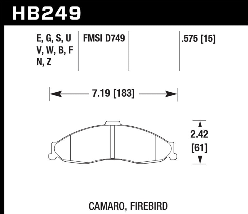 Fits Hawk 1998-2002 Chevrolet Camaro SS 5.7 HPS 5.0 Front Brake Pads