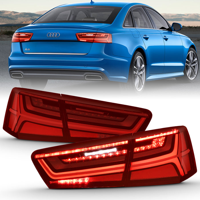 Anzo Fits 2012-2018 Audi A6 LED Taillight Black Housing Red/Clear Lens 4 Pcs