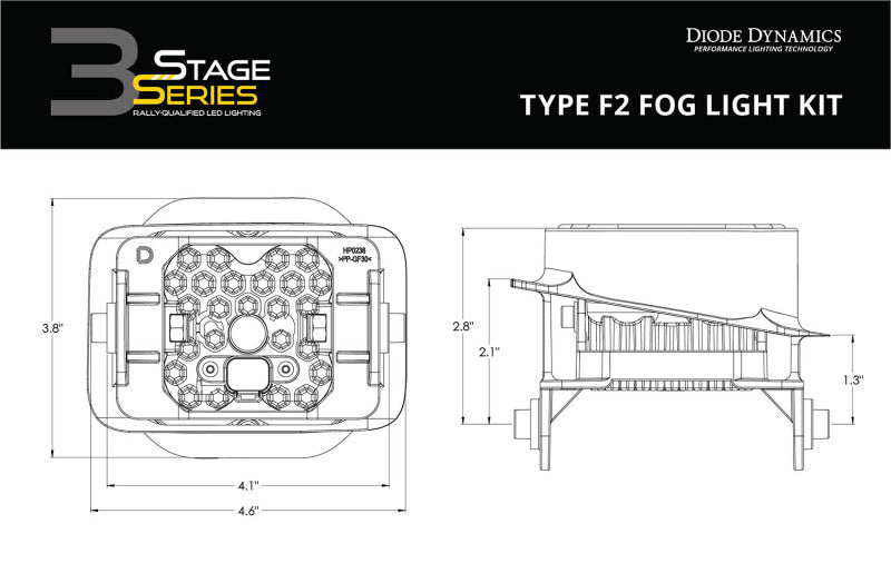 Diode Dynamics Fits SS3 Pro Type F2 Kit ABL - Yellow SAE Fog