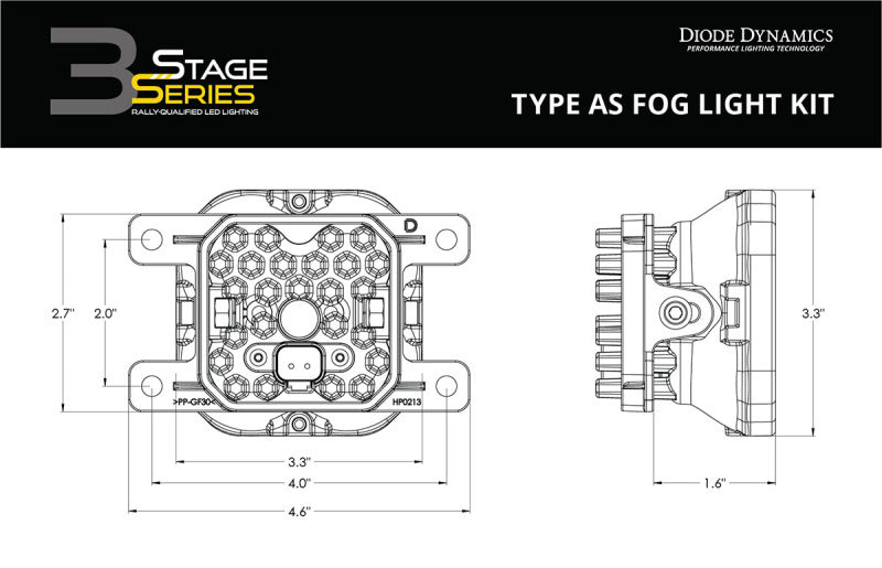 Diode Dynamics Fits SS3 Pro Type AS Kit - Yellow SAE Fog