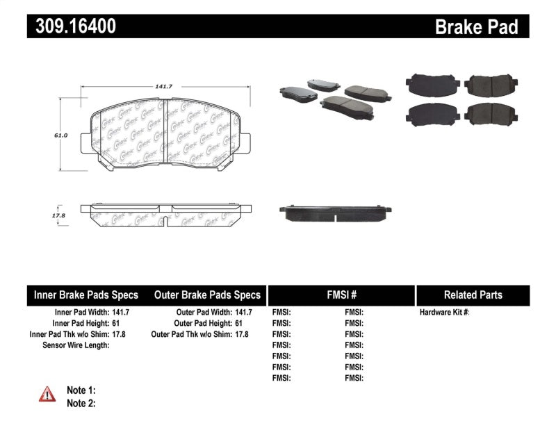 Stoptech Performance Front Brake Pads Fits 13-14 Dodge Dart/Jeep Cherokee
