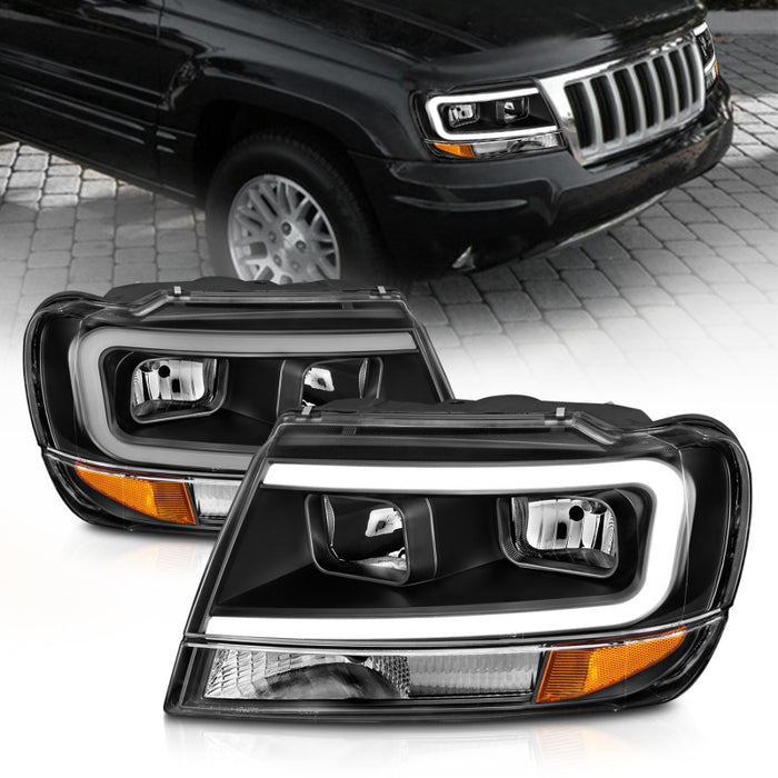 Anzo Fits 99-04 Jeep Grand Cherokee Crystal Headlights - W/ Light Bar Black