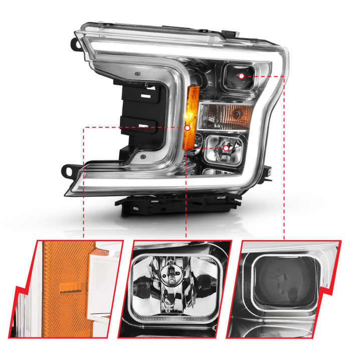 Anzo Fits 2018-2019 Ford F-150 Projector Plank Style H.L. Chrome Amber (Without