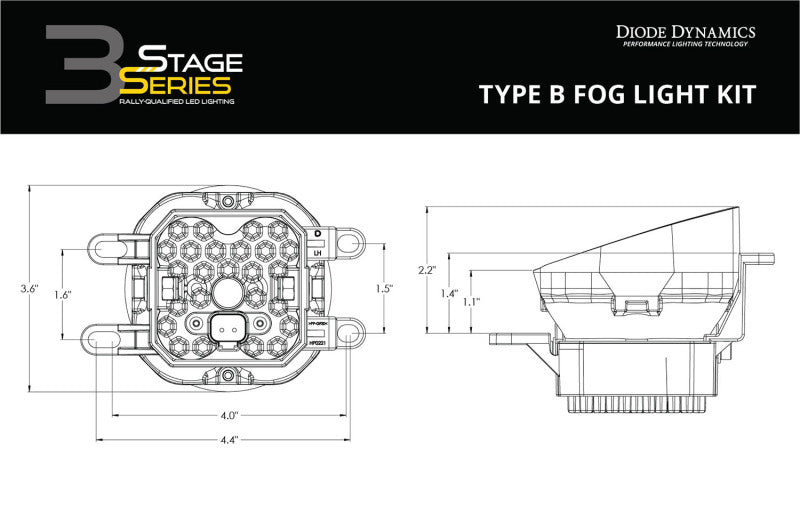 Diode Dynamics Fits SS3 Pro Type B Kit ABL - Yellow SAE Fog