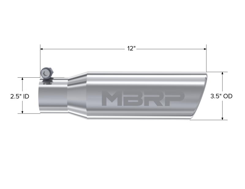 MBRP Fits Universal Tip 3in O.D. Angled Rolled End 2 Inlet 10 Length