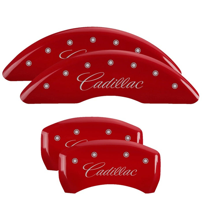 MGP Fits 4 Caliper Covers Engraved Front &amp; Rear Cursive/Cadillac Red Finish