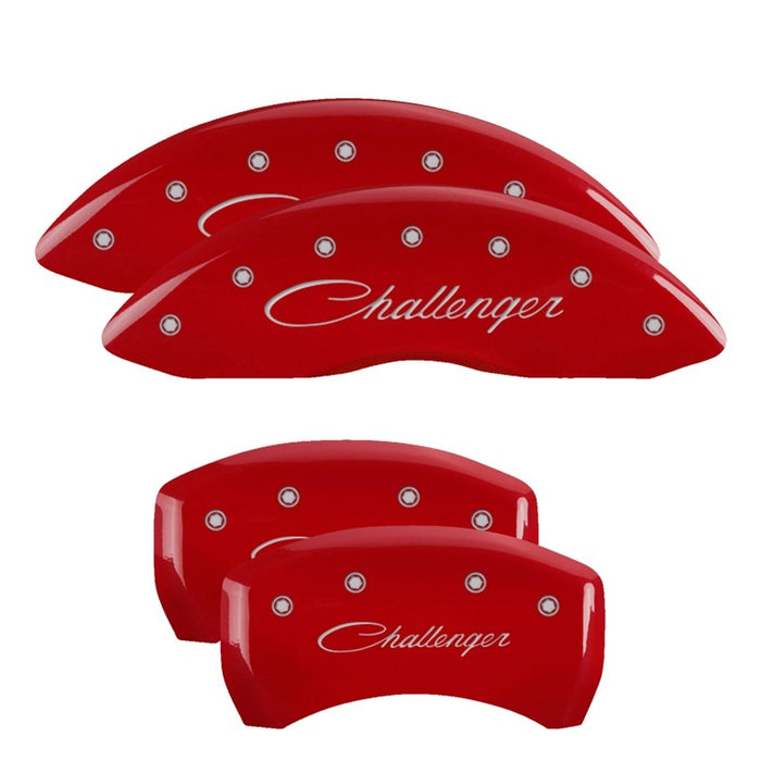 MGP Fits 4 Caliper Covers Engraved Front &amp; Rear Cursive/Challenger Red