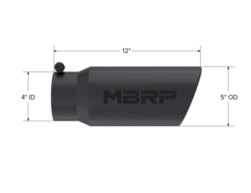 MBRP T5051BLK Angled Rolled End 12" Length Universal Exhaust Tail Pipe Tip