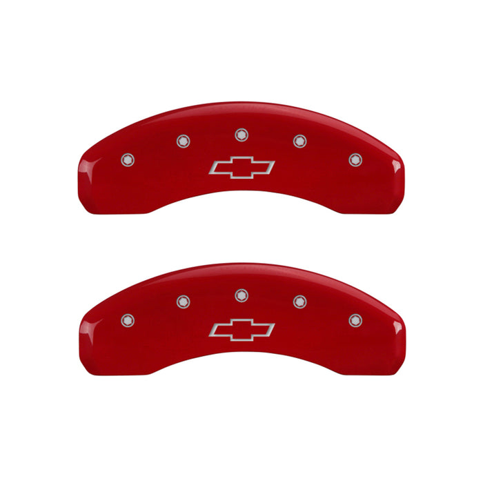 MGP Fits 4 Caliper Covers Engraved Front &amp; Rear Bowtie Red Finish Silver Ch