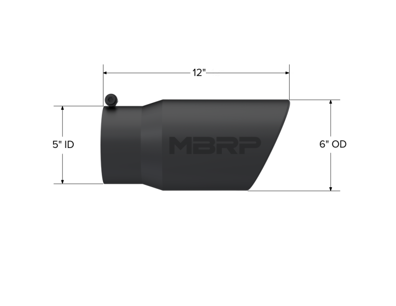 MBRP Fits Universal Tip 6in O.D. Angled Rolled End 5 Inlet 12 Length - Black