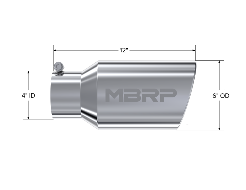 MBRP Fits Universal Tip 6 O.D. Angled Rolled End 4 Inlet 12 Length
