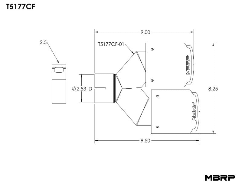 MBRP Fits Universal Carbon Fiber Dual Tip 4in OD/2.5in Inlet