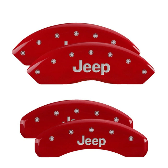 MGP Fits 4 Caliper Covers Engraved Front &amp; Rear JEEP Red Finish Silver Ch