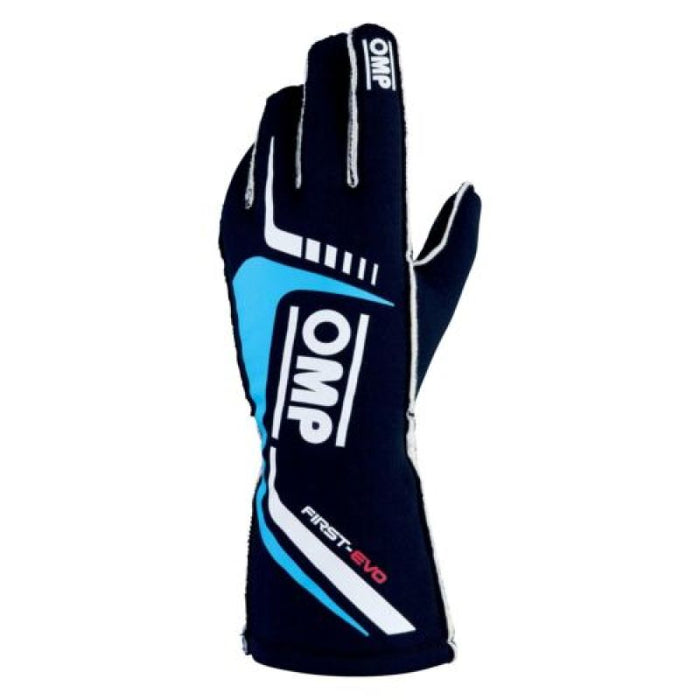 OMP Fits First Evo Gloves Blu Navy/Ciano - Size S (Fia 8856-2018)