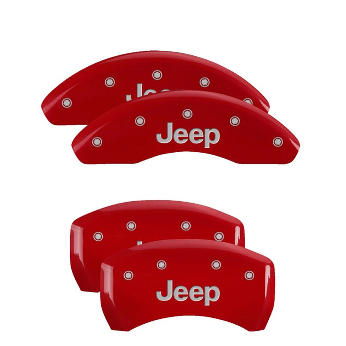 MGP Fits 4 Caliper Covers Engraved Front &amp; Rear JEEP Red Finish Silver Ch