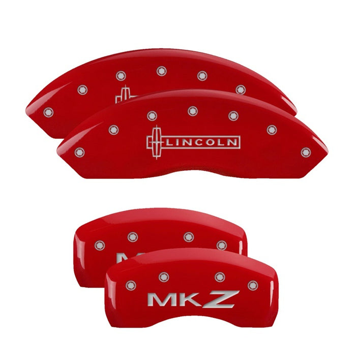 MGP Fits 4 Caliper Covers Engraved Front Lincoln Engraved Rear MKZ Red Finish