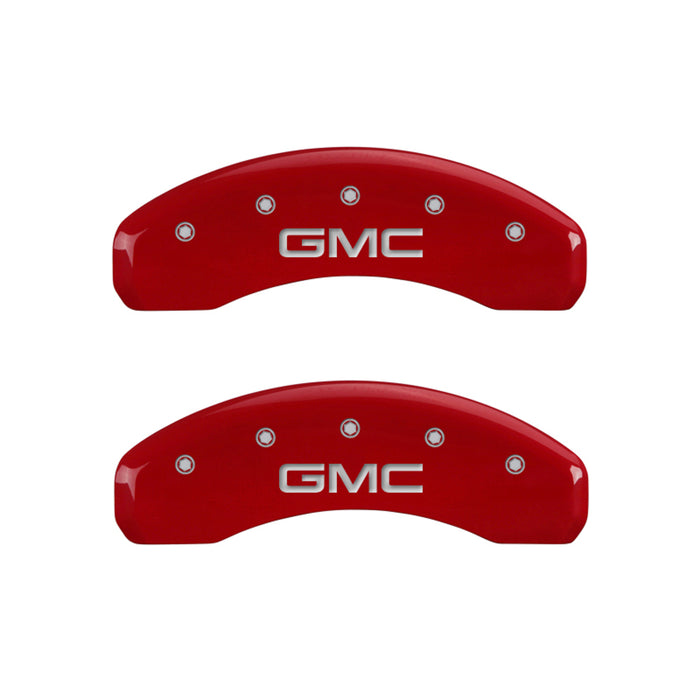 MGP Fits 4 Caliper Covers Engraved Front &amp; Rear GMC Red Finish Silver Ch