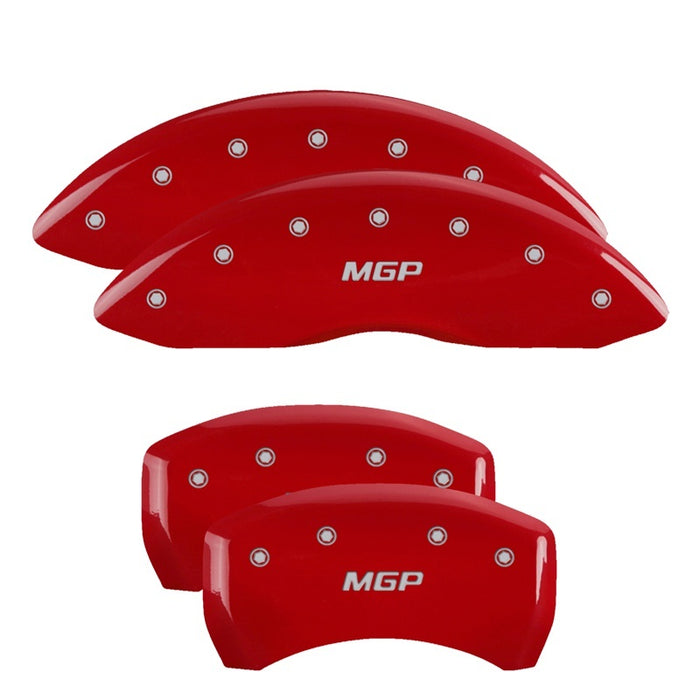 MGP Fits 4 Caliper Covers Engraved Front &amp; Rear MGP Red Finish Silver Ch