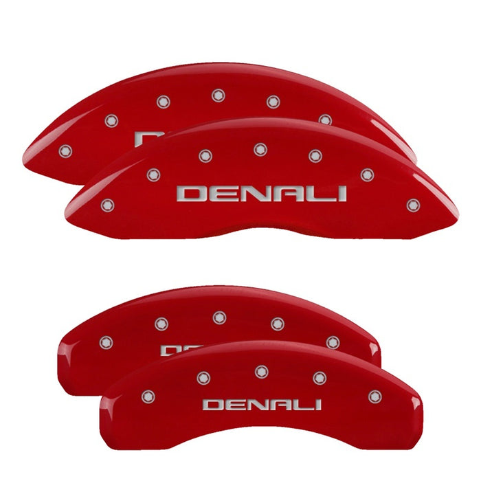 MGP Fits 4 Caliper Covers Engraved Front &amp; Rear Denali Red Finish Silver