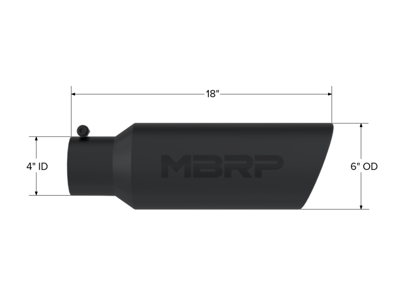 MBRP Fits Universal Tip 6in OD Rolled End 4in Inlet 18in L Black Coated Exhaust