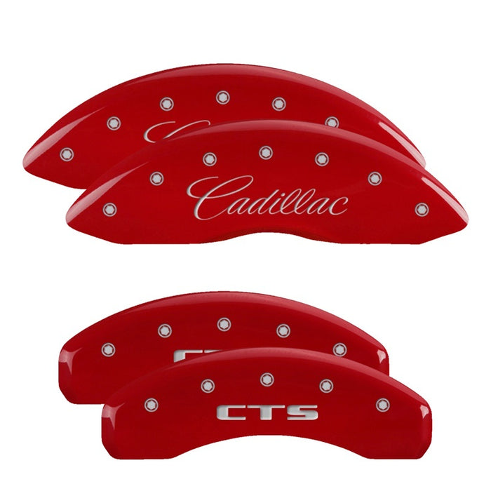MGP Fits 4 Caliper Covers Engraved Front Cursive/Cadillac Engraved Rear CTS Red