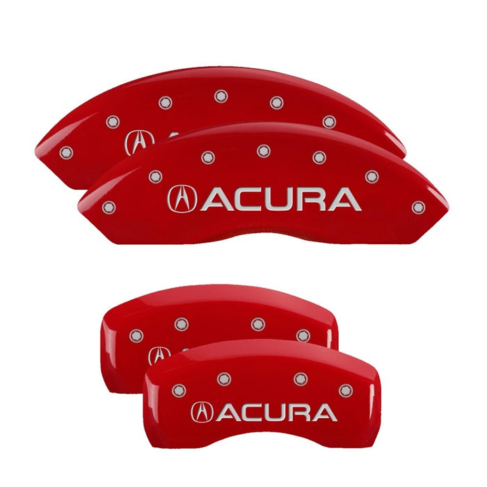 MGP Fits 4 Caliper Covers Engraved Front &amp; Rear Acura Red Finish Silver Ch