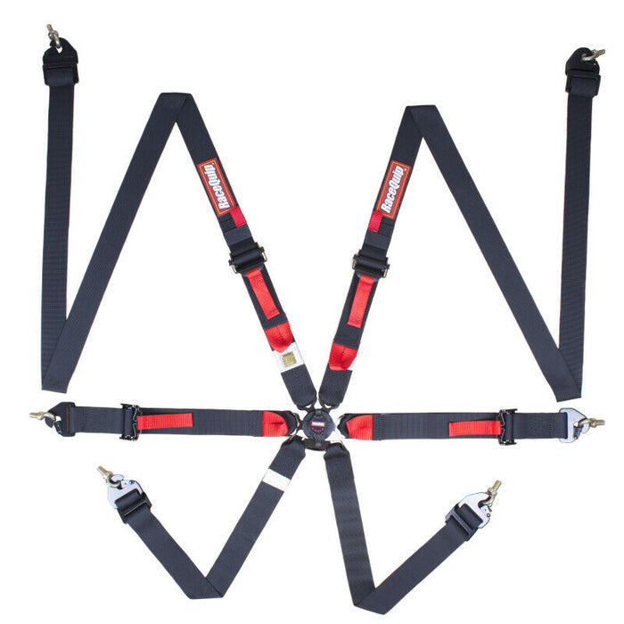 RaceQuip FIA 6 Point Camlock Harness Set Red 2 in. Lap and 2 in. Shoulders