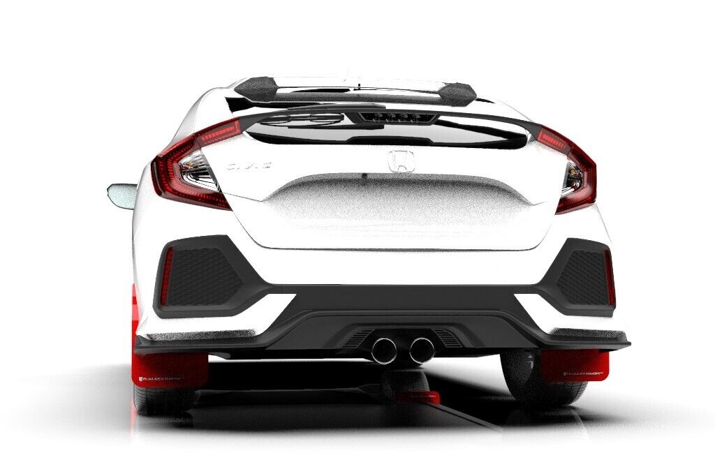Rally Armor UR Red Mud Flaps w/ White Logo for 2017-2021 Civic LX EX Hatchback