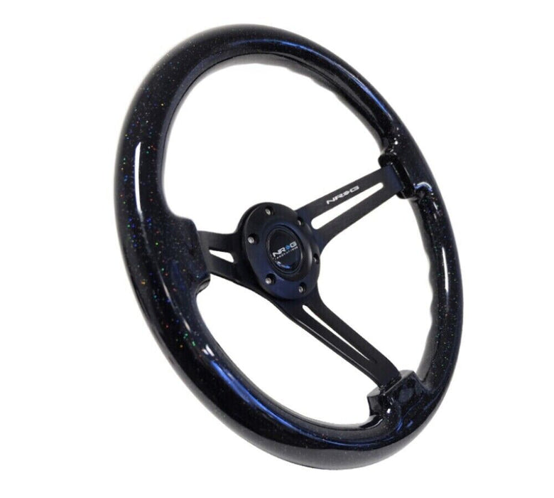 NRG Reinforced Steering Wheel Black Multi Color Flake Wood w/ Black Matte Center