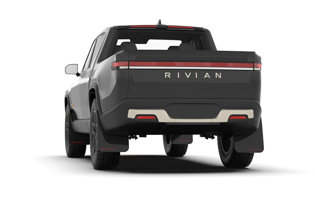Rally Armor UR Black Mud Flaps w/ Tangerine Logo for 2022 Rivian R1T