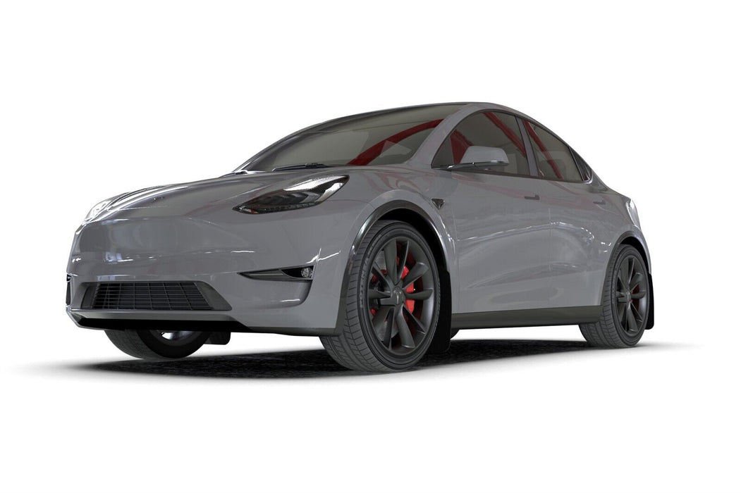 Rally Armor UR Black Mud Flaps w/ White Logo for 2020-23 Tesla Model Y