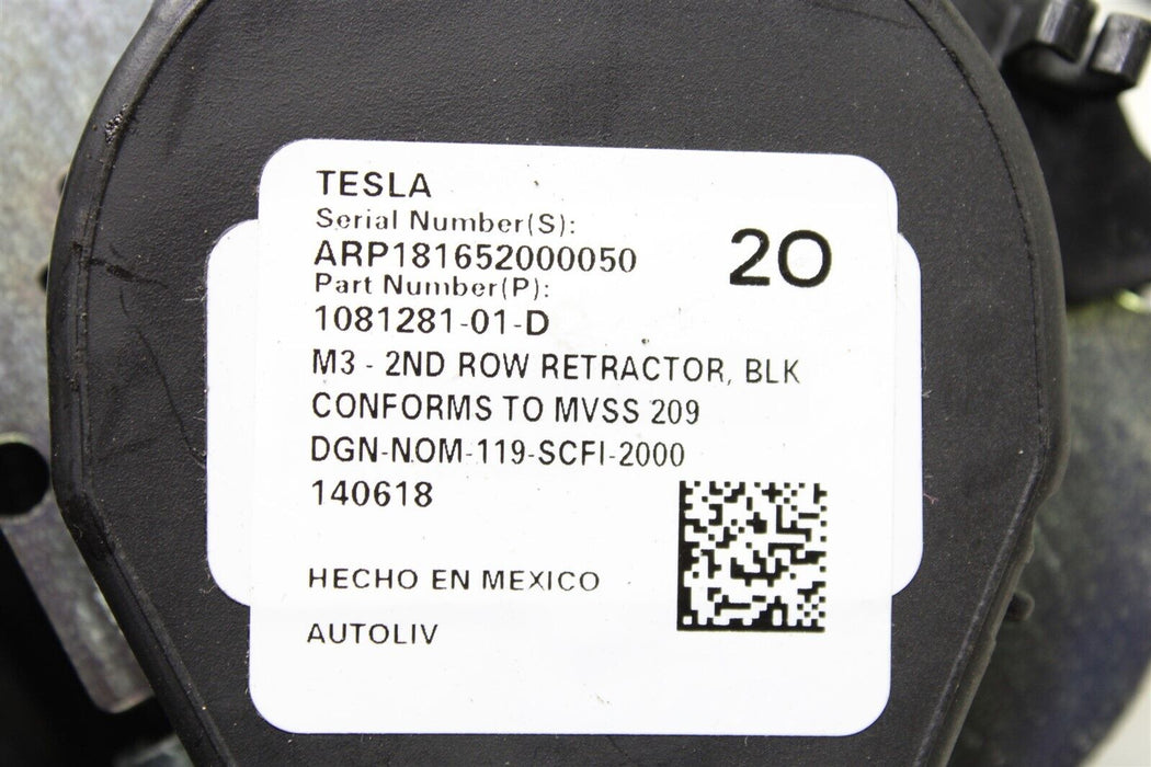 2018 Tesla Model 3 Rear Left Seat Belt Seatbelt 1081281-01-D 17-20