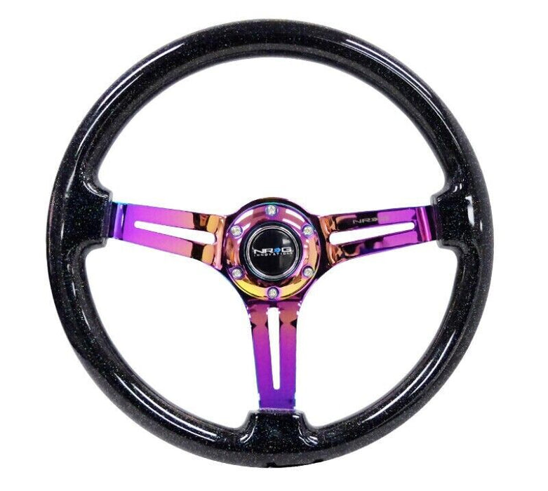 NRG Steering Wheel Sparkle Wood Neo Chrome Spokes 350MM 3" Deep RST-018BSB-MC