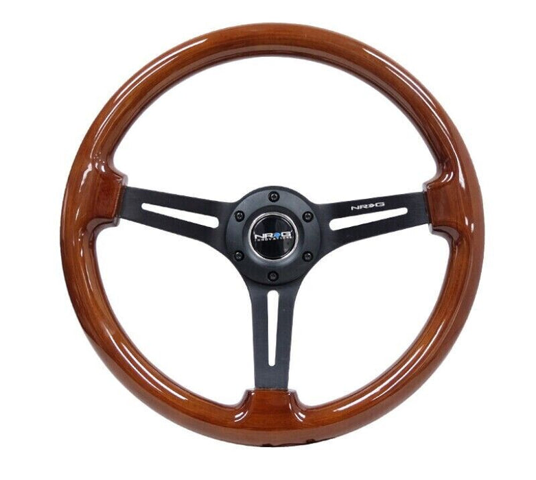 NRG Reinforced Steering Wheel Brown Wood w/Blk Matte Spoke/Black Center Mark