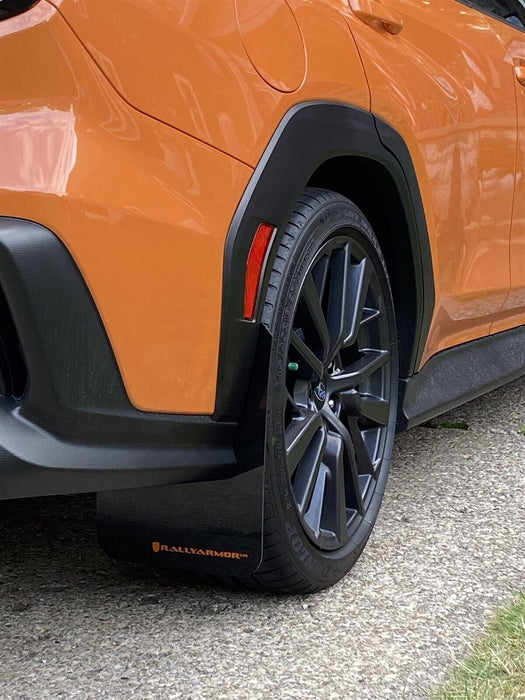 Rally Armor UR Black Mud Flaps w/ Orange Logo for 2022 Subaru WRX