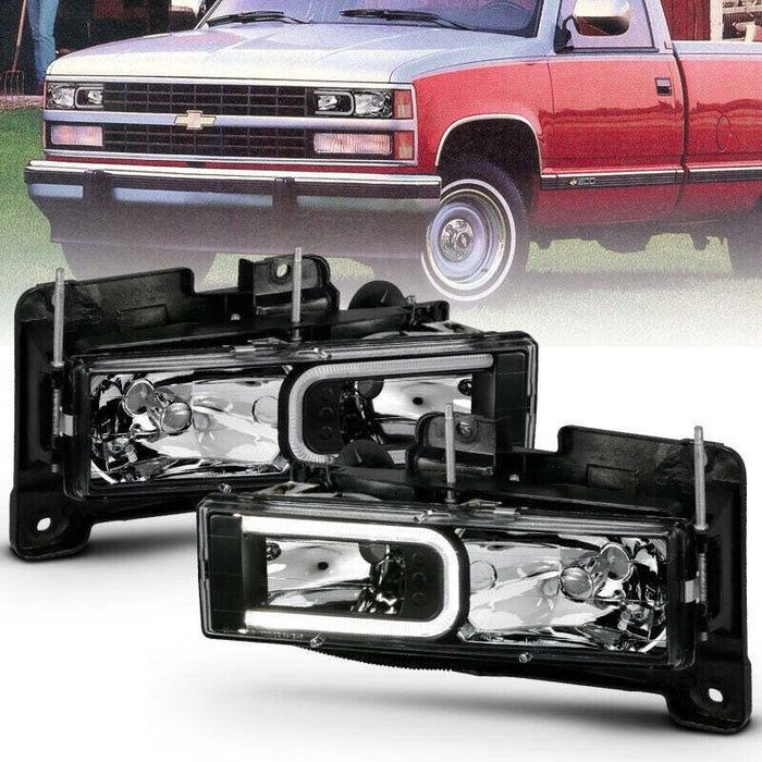 Anzo Crystal Headlights Light Bar Black Housing Fits 1999-2000 Cadillac Escalade